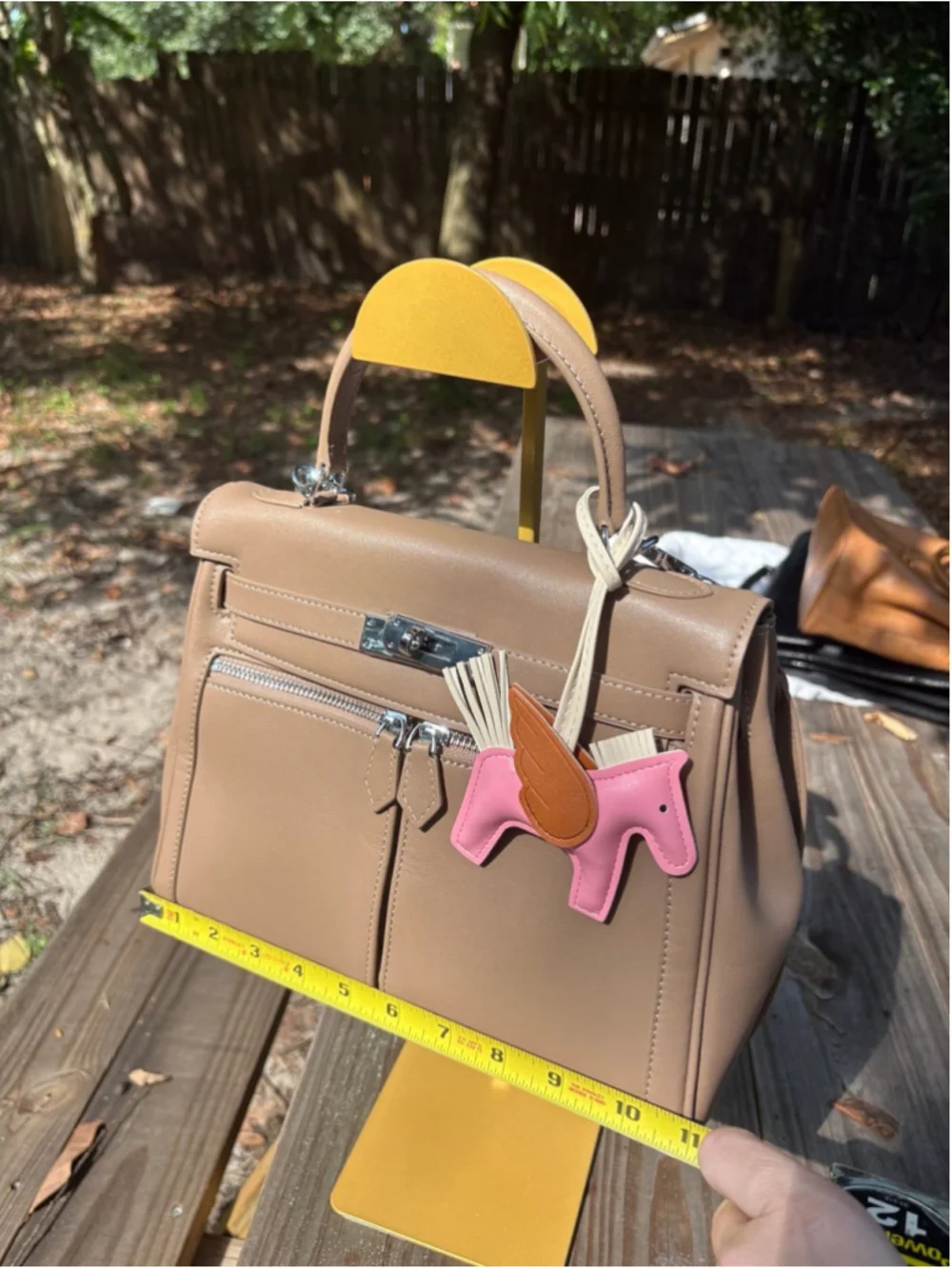 28cm Etoupe Top Handle Double Front Pocket Leather Satchel
